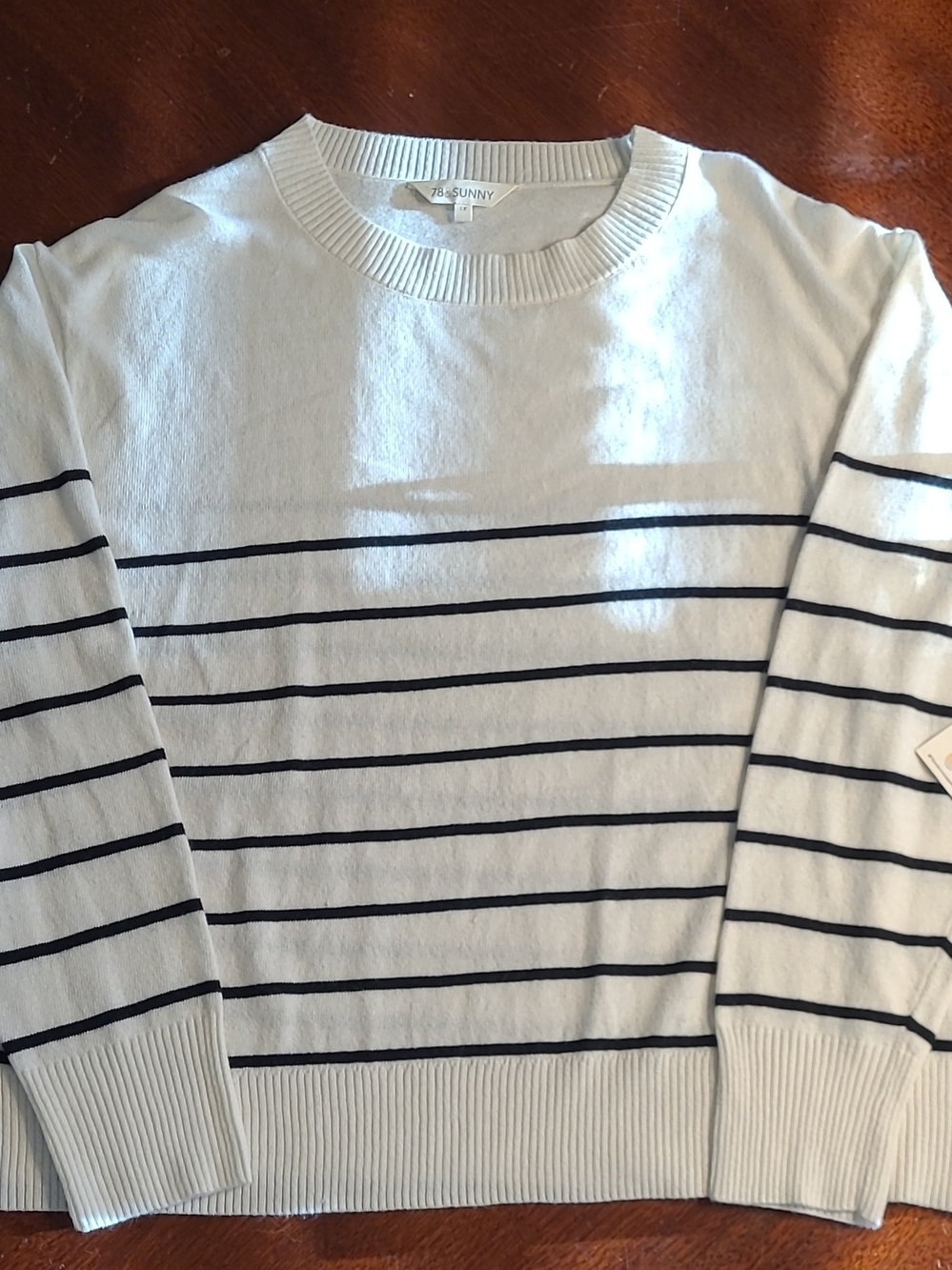 78& Sunny Lightweight White Crewneck Sweater with Navy Stripes Size 1X NWT
